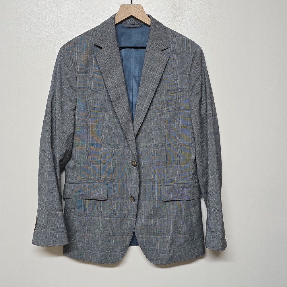 Bonobos Athletic Fit Sport Coat 38L Gray Blue Glen Plaid Blazer Marzotto Italian